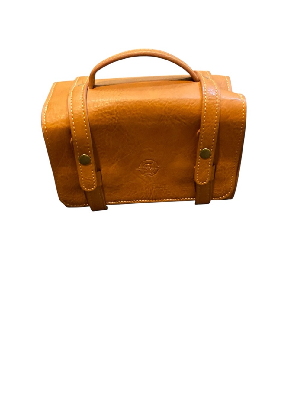 Source Unknown Tan Leather Top-Handle Toiletry Bag